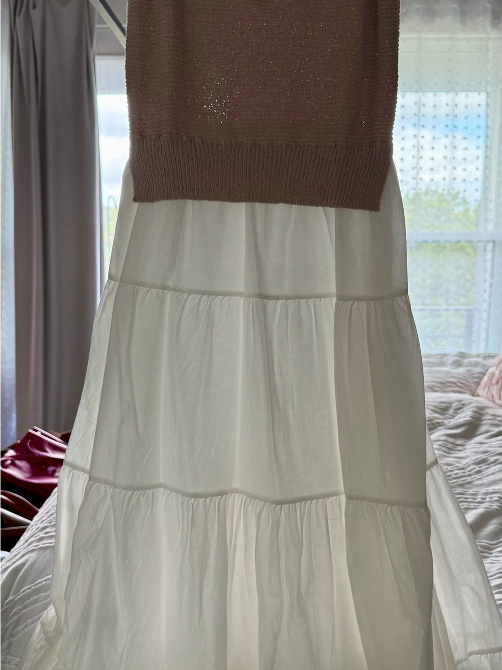 Elan White Tiered Maxi Skirt